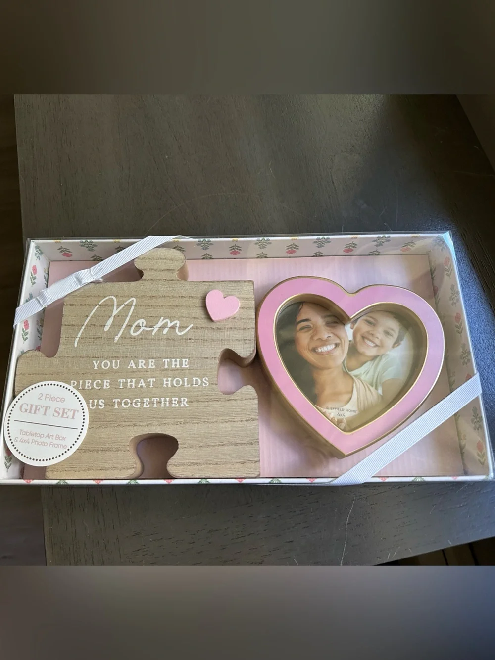 Sheffield Home Pink Heart Photo Frame and Puzzle Plaque Gift Set